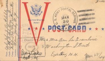 Featured is a US V-Mail postcard ... an example of collectible militaria.  This postcard was sent from the North Africa theatre in 1944.  The original card is for sale in The unltd.com Store.